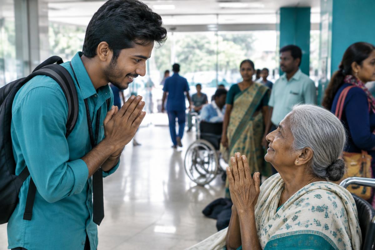 Meet the patient at the agreed hospital entrance